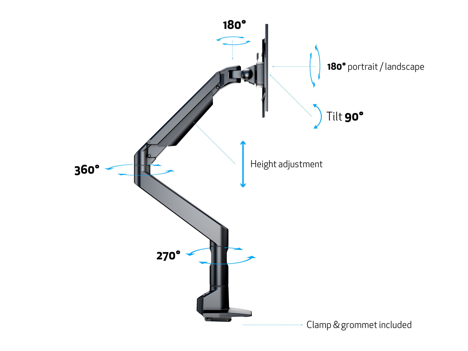 Multibrackets M VESA Gas Lift XL Single Monitor Arm for 15"–38" Monitors | 7350073737093
