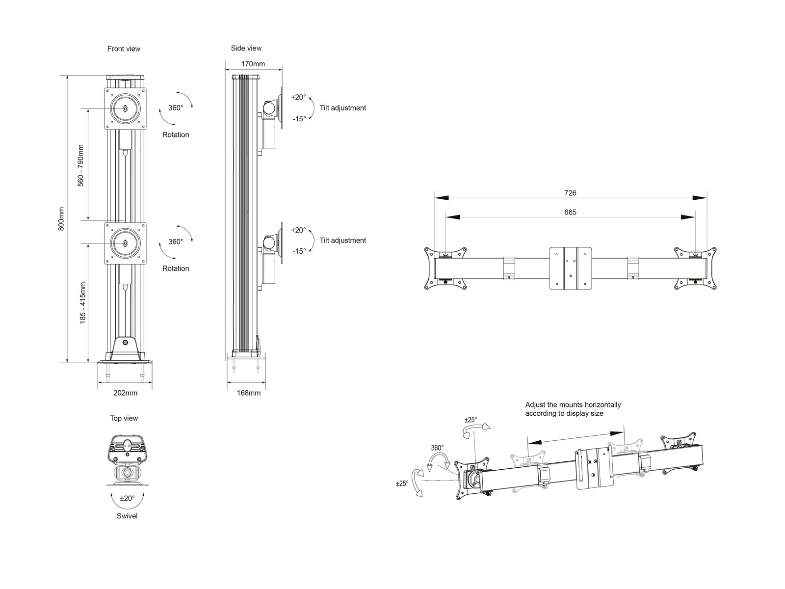 Multibrackets M VESA Grommet Base Triple Vertical Monitor Mount for 24"–50" Monitors | 7350073730407