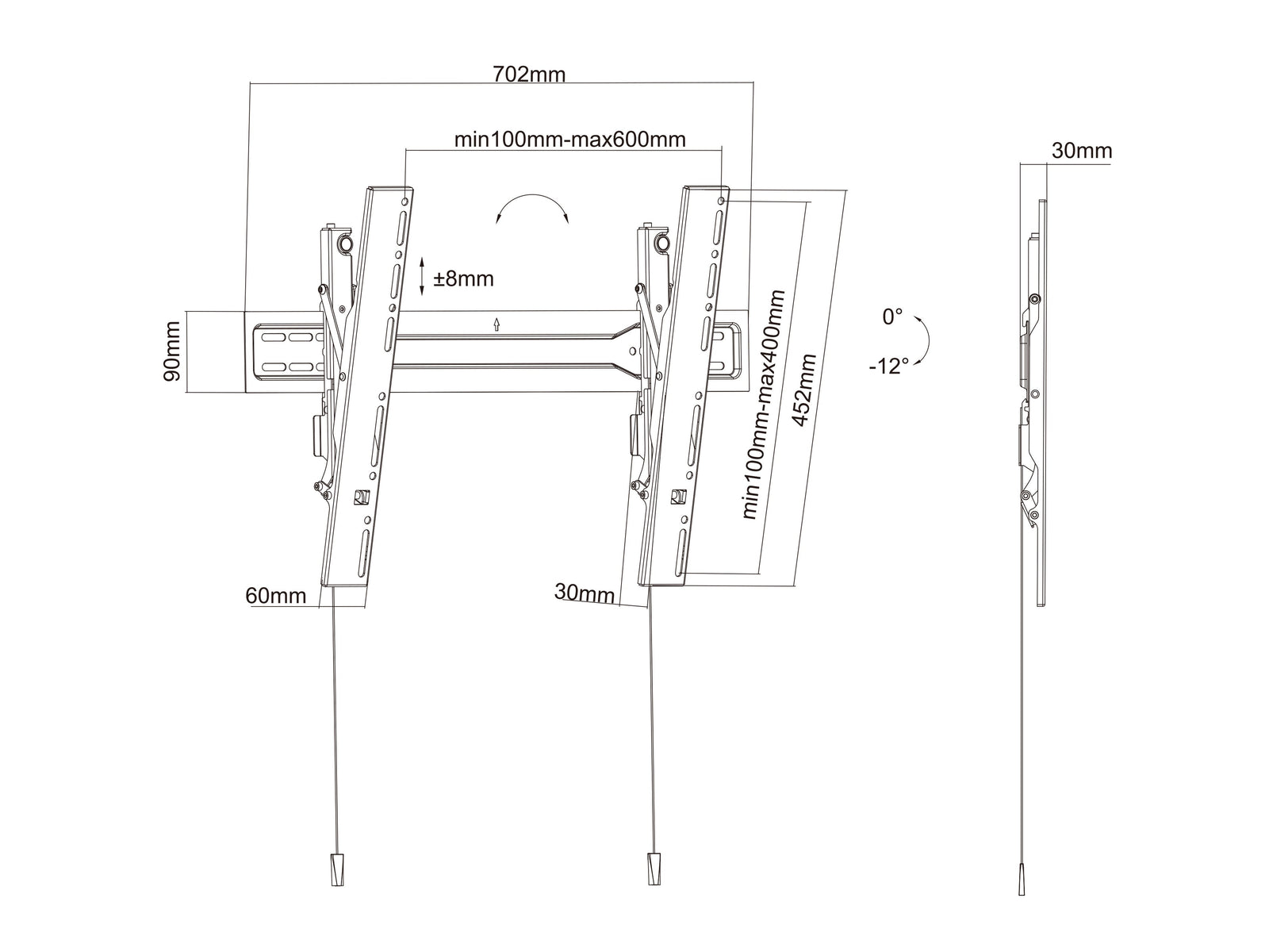 Multibrackets M VESA Super Slim Tilt 600 MAX Wall Mount for 40"–75" Screens | 7350073735549