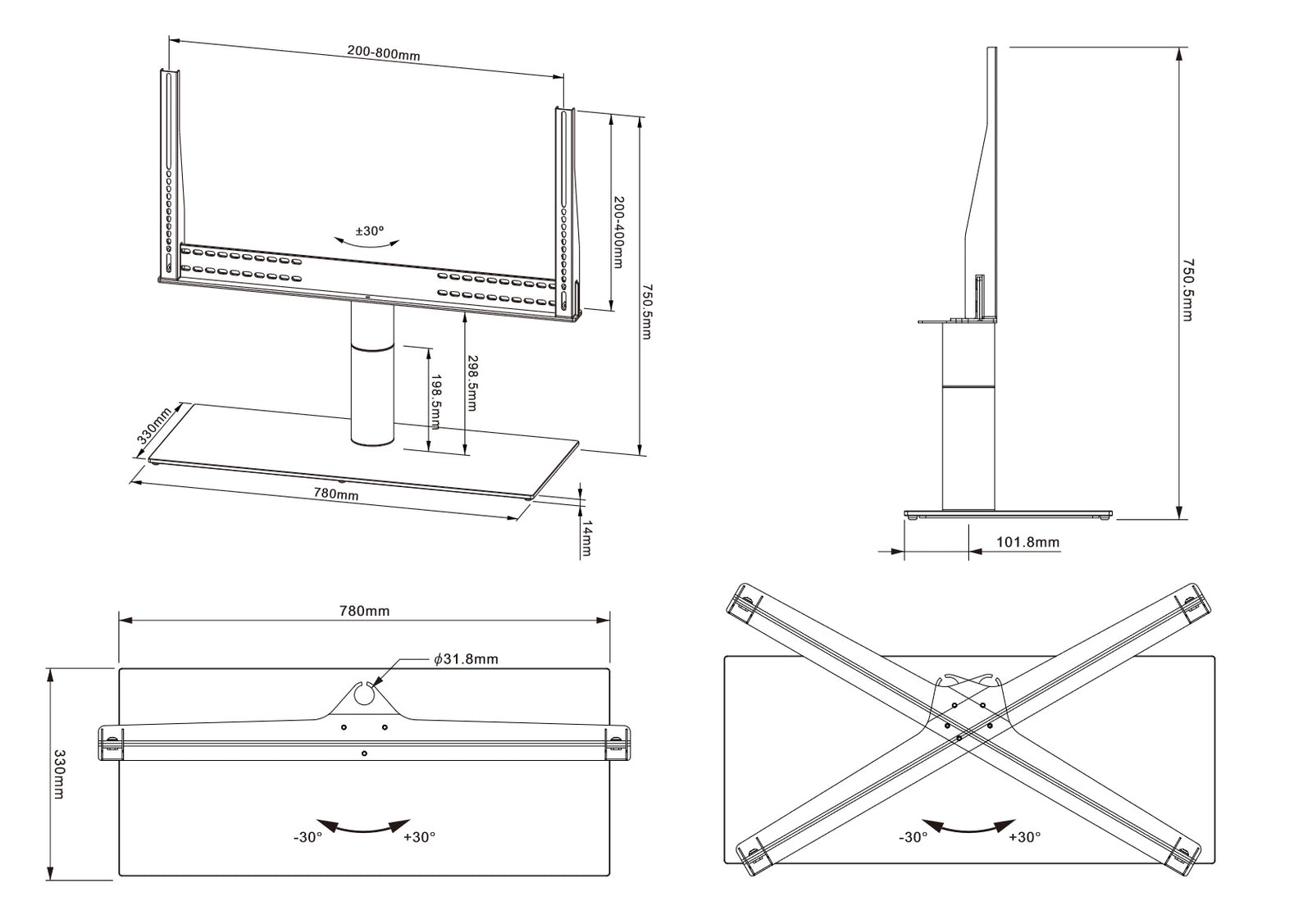 Multibrackets M VESA Tabletop TV Stand Turn X Large for 60"–75" Screens | 7350073731121 Mount Stand Multibrackets