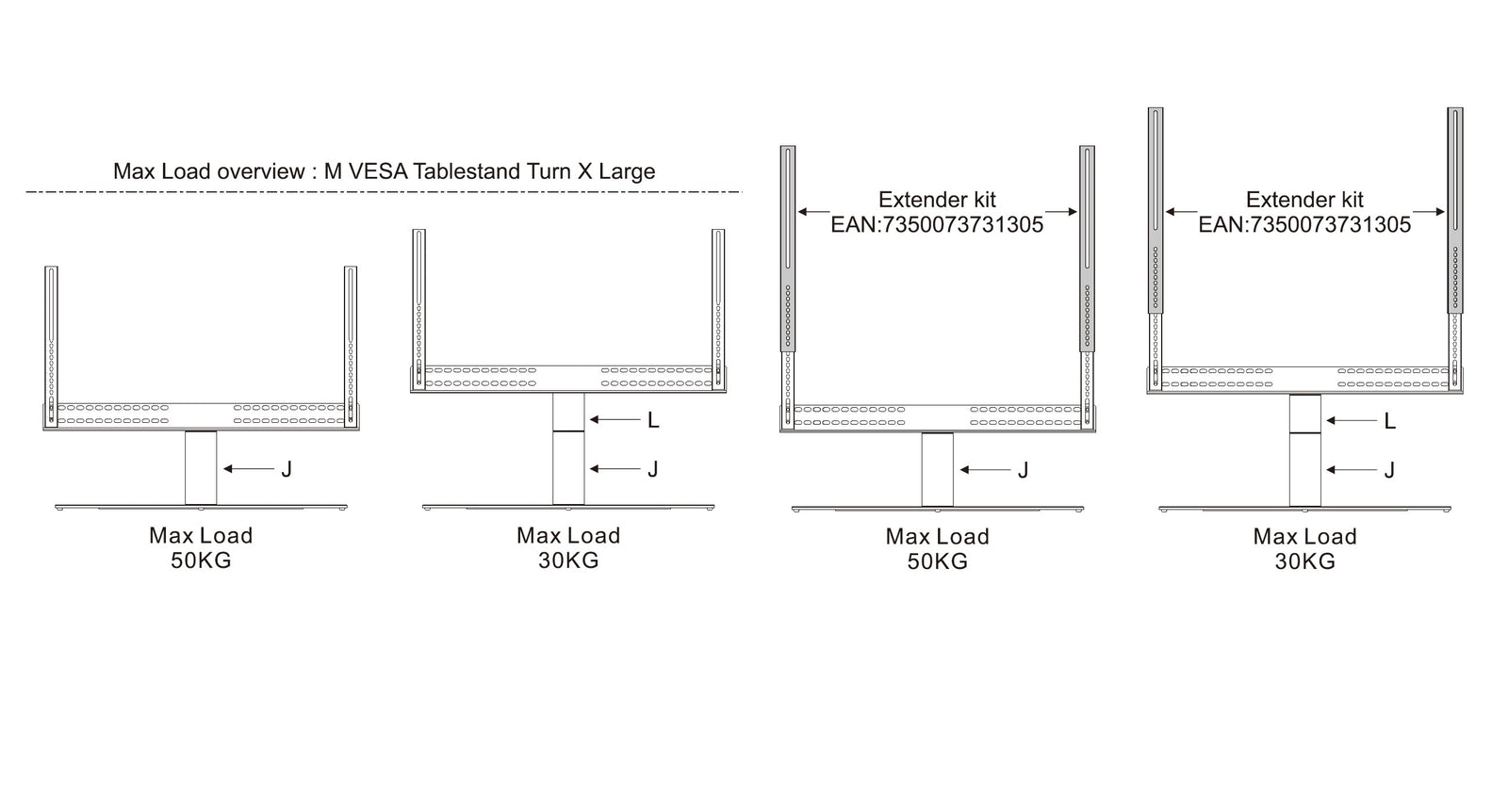 Multibrackets M VESA Tabletop TV Stand Turn X Large for 60"–75" Screens | 7350073731121 Mount Stand Multibrackets