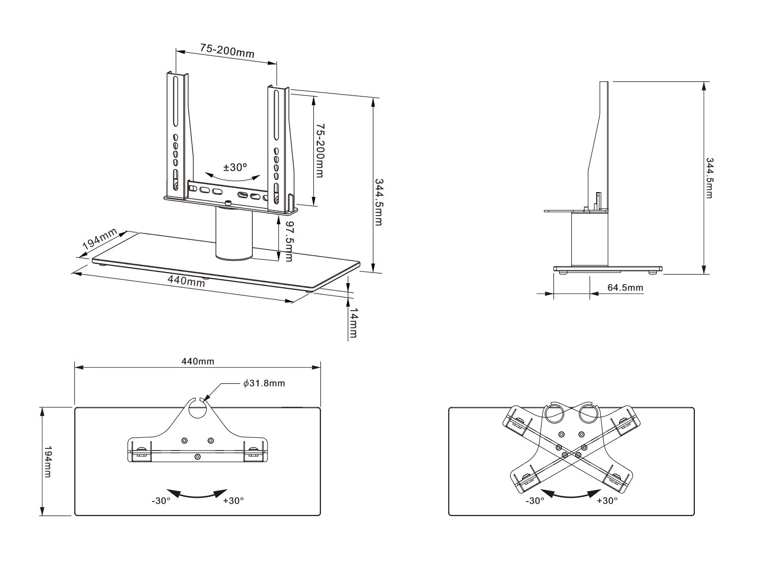 Multibrackets M VESA Tabletop TV Stand Turn for 24"–32" Screens | 7350073733040 Mount Stand Multibrackets