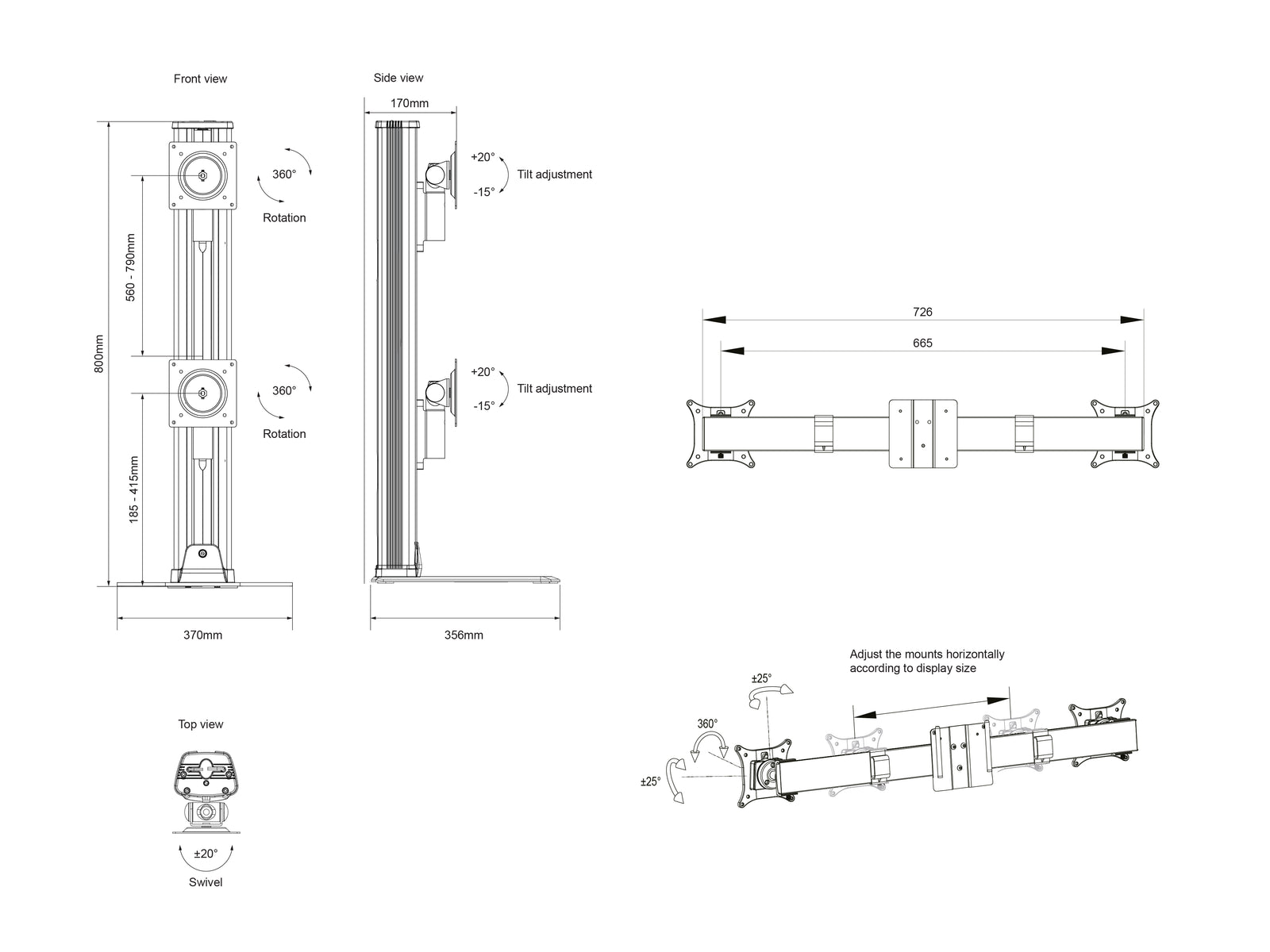 Multibrackets M VESA Triple Vertical Monitor Stand for 24"–50" Monitors | 7350073730391