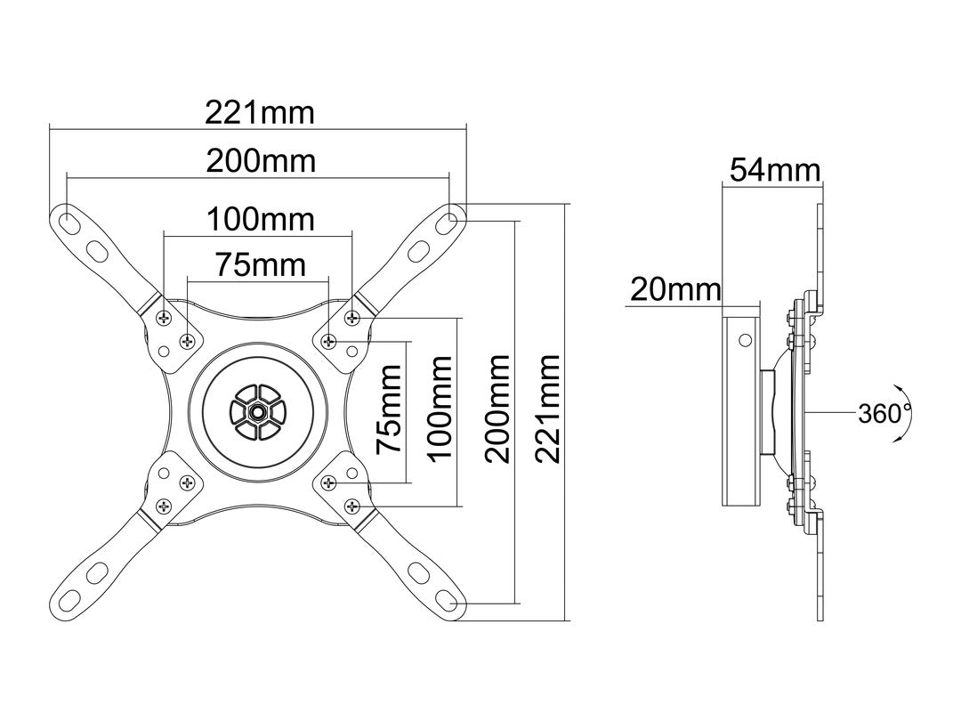 Multibrackets M VESA Wallmount 360 Rotating & Tilting Wall Mount for 15"–32" Screens | 7350022733497 Wall Mount Bracket Multibrackets