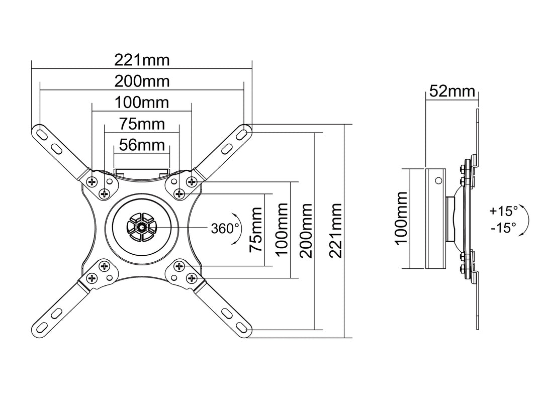 Multibrackets M VESA Wallmount 360 Rotating & Tilting Wall Mount for 15"–32" Screens | 7350022736061 Wall Mount Bracket Multibrackets