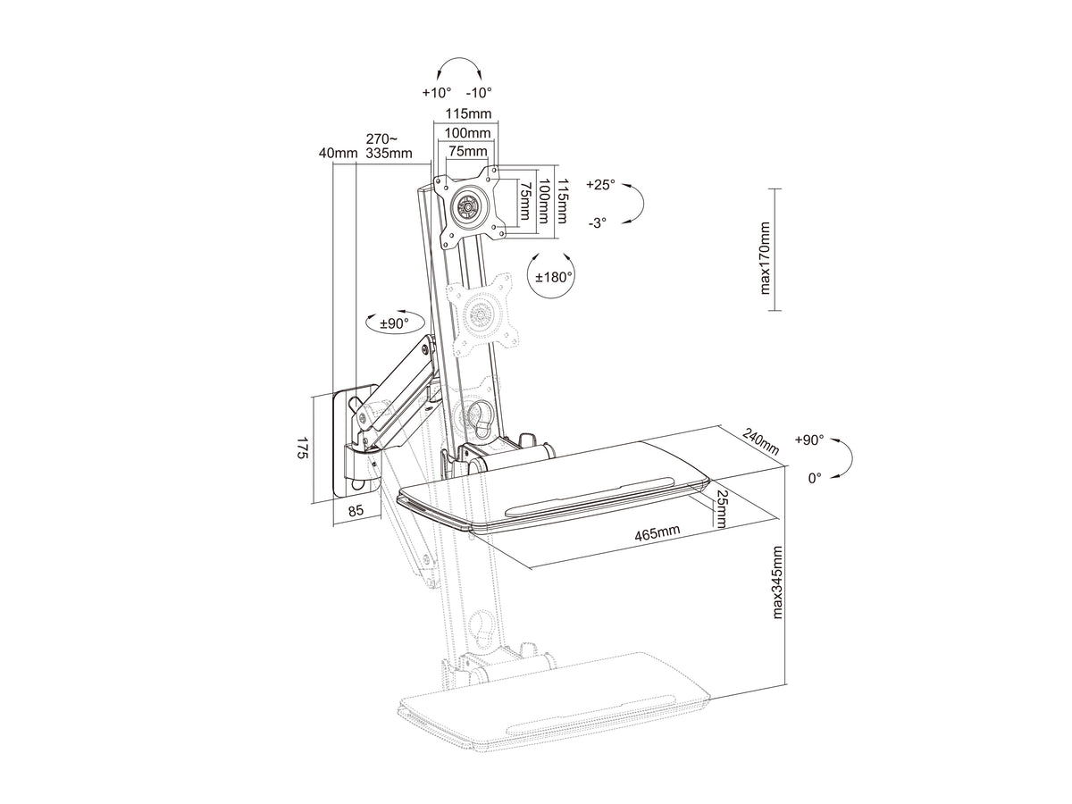 Multibrackets M Workstation Arm Single Basic Wall Mount for 15"-35" Monitors & Keyboard | 7350105216800 Monitor Mounts & Stands Multibrackets