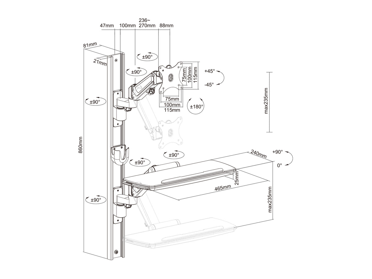 Multibrackets M Workstation Wall Basic Monitor & Keyboard Wall Mount for 15"-27" Screens | 7350105216817 Workstation Multibrackets