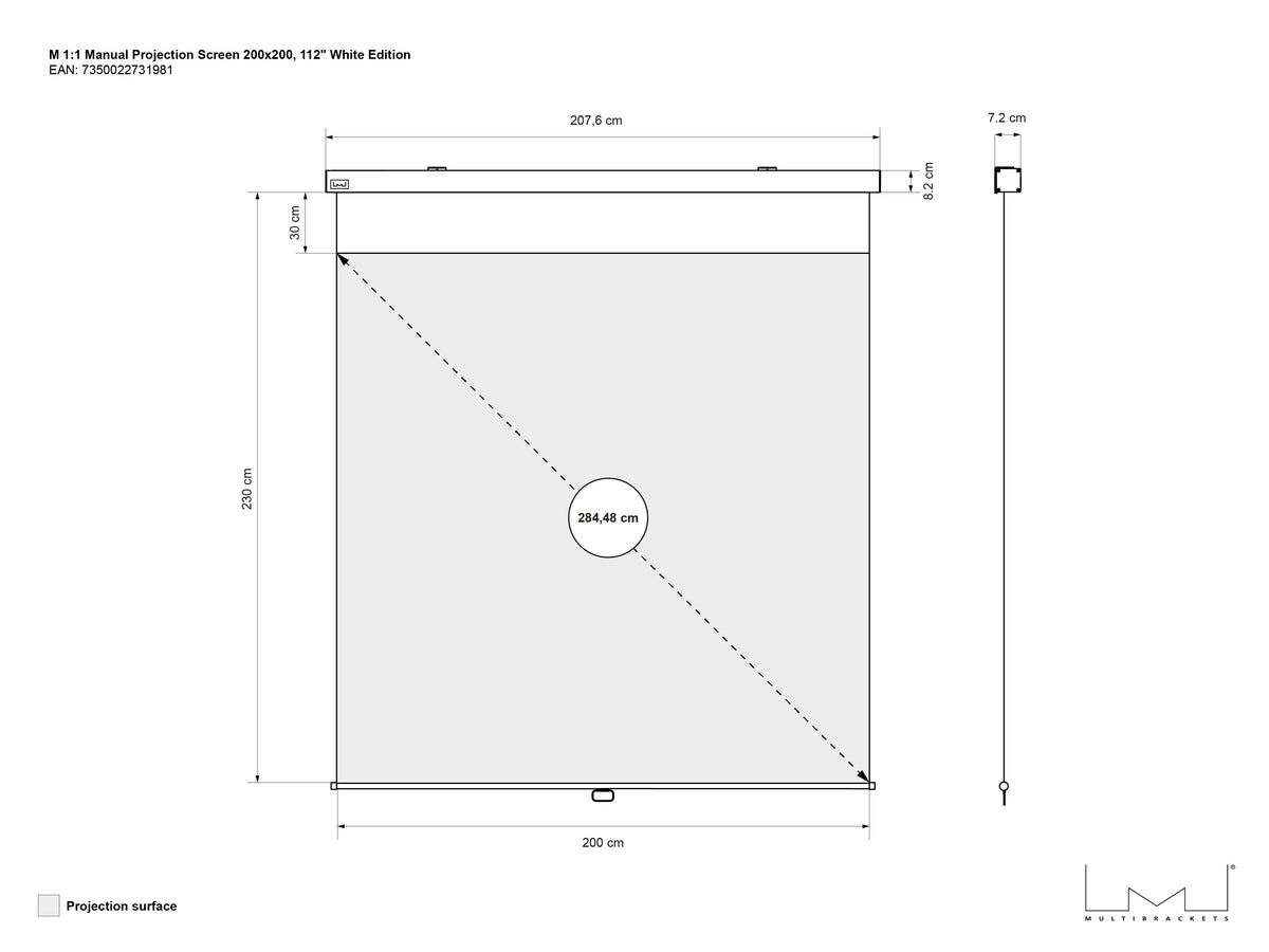 Multibrackets Manual Projection Screen Deluxe 112" 1:1 – White | 7350022731981 Projector Accessories Multibrackets