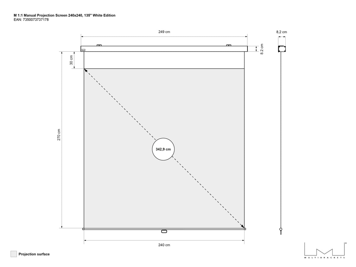 Multibrackets Manual Projection Screen Deluxe 135" 1:1 – White | 7350073737178