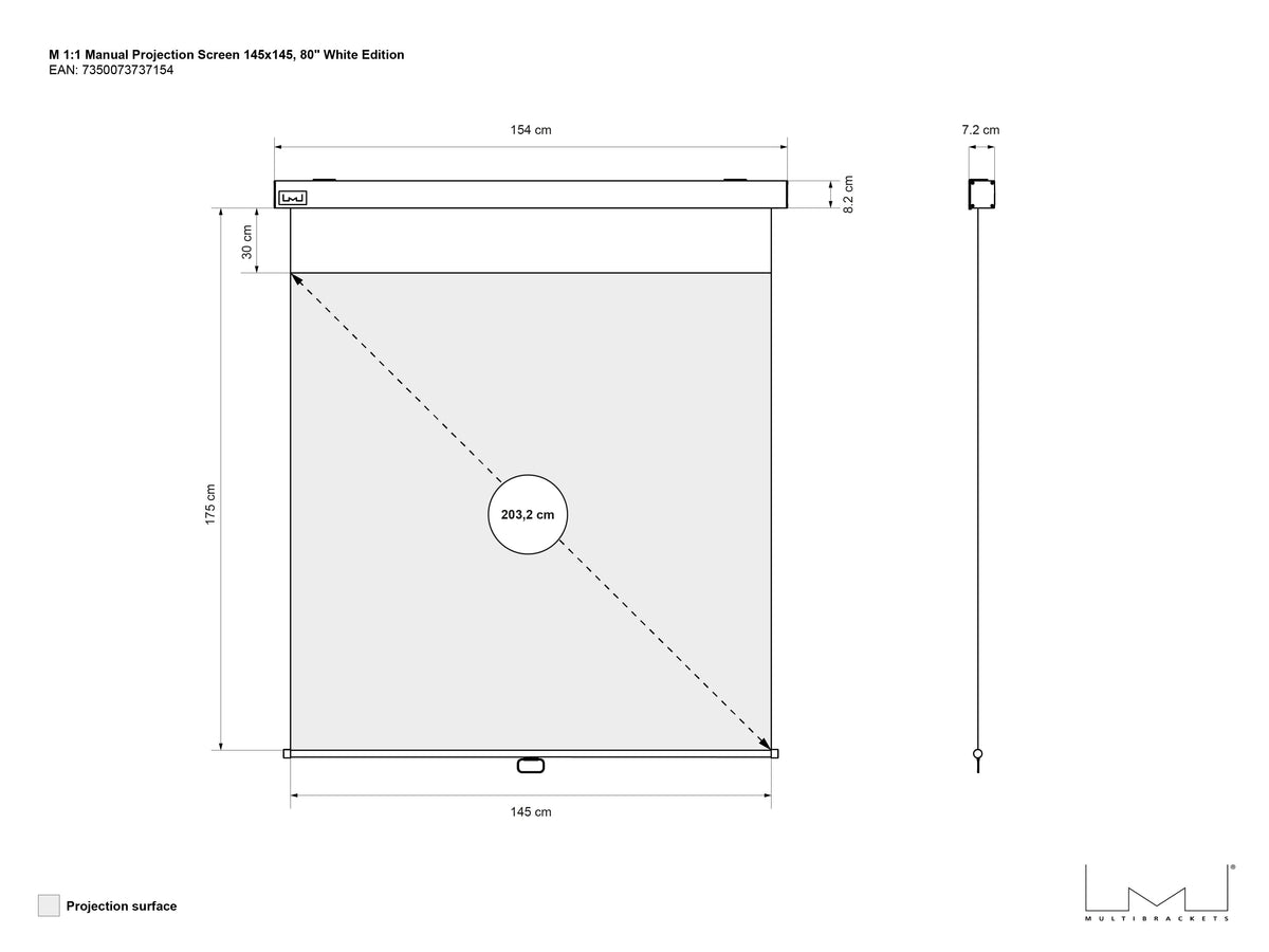 Multibrackets Manual Projection Screen Deluxe 80" 1:1 – White | 7350073737154 Projector Accessories Multibrackets