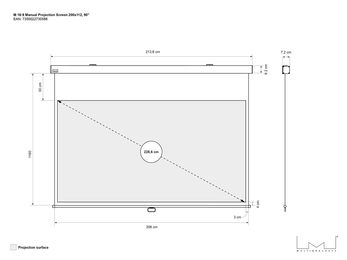 Multibrackets Manual Projection Screen Deluxe 90" 16:9 – White | 7350022730588 Projector Accessories Multibrackets