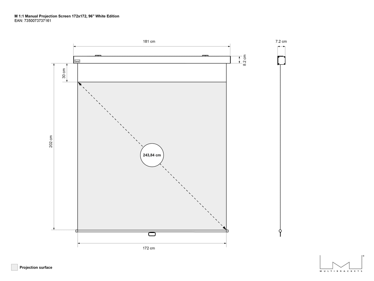 Multibrackets Manual Self-Lock Projection Screen Deluxe 96" 1:1 – White | 7350073737161 Projector Accessories Multibrackets