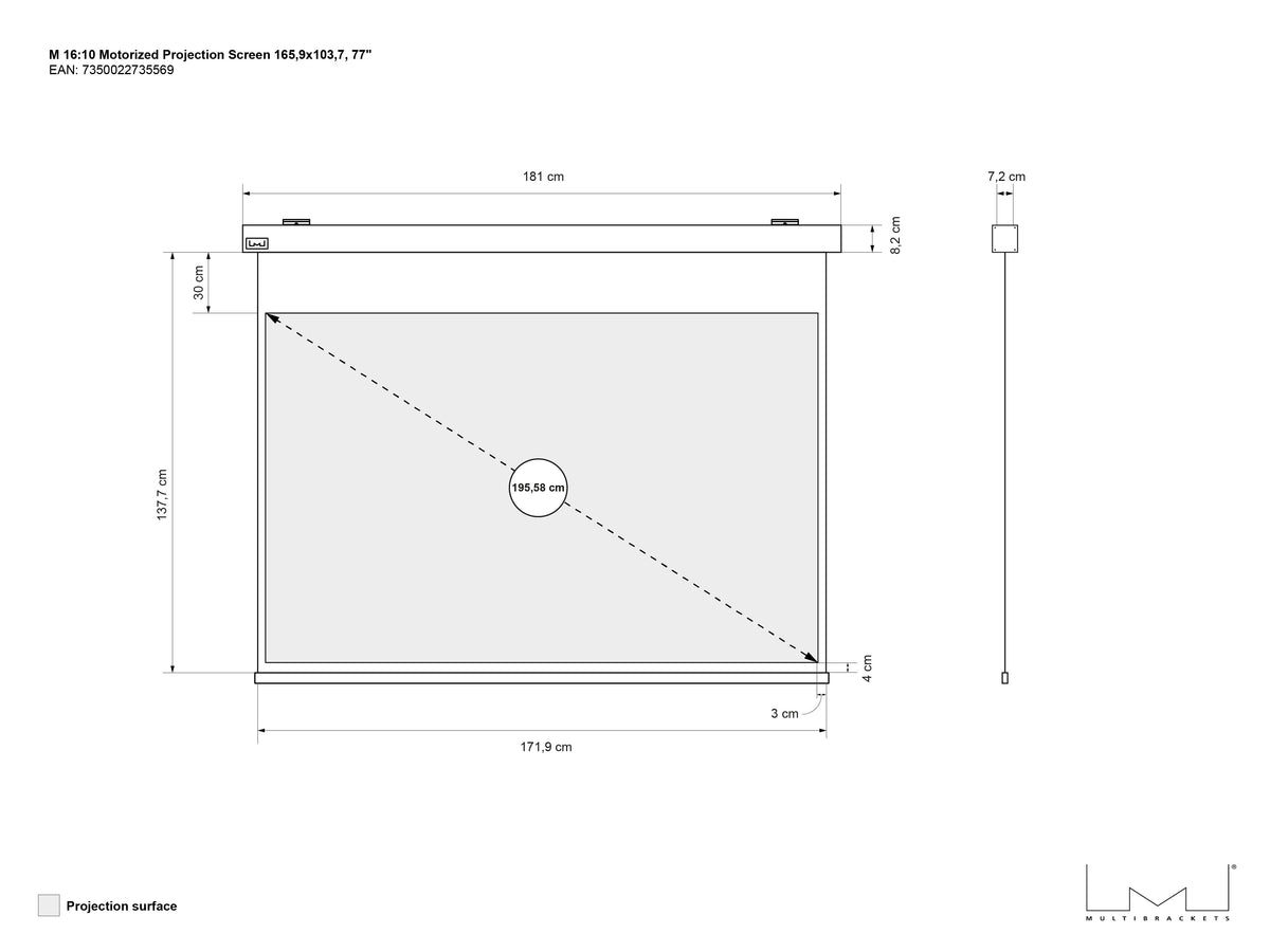 Multibrackets Motorized Projection Screen 77" 16:10 – White | 7350022735569 Projector Accessories Multibrackets