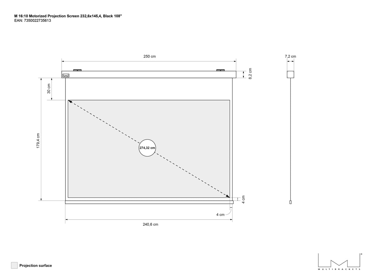 Multibrackets Motorized Projection Screen Black Edition 108" 16:10 | 7350022735613 Projector Accessories Multibrackets