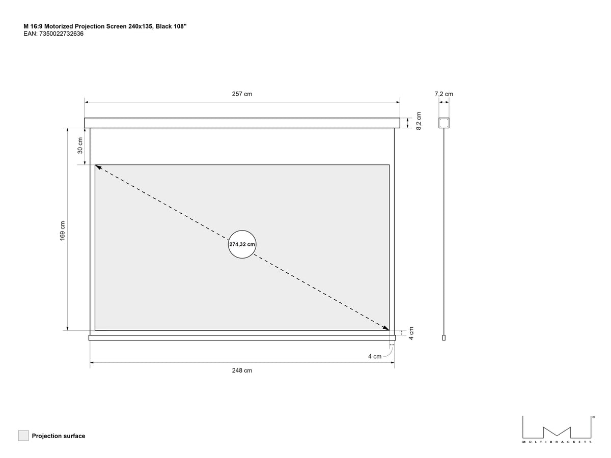 Multibrackets Motorized Projection Screen Black Edition 108" 16:9 | 7350022732636 Projector Accessories Multibrackets