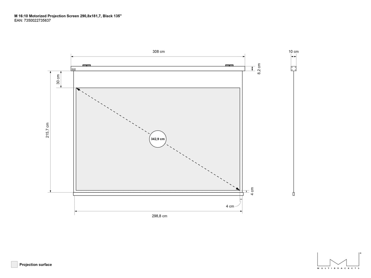 Multibrackets Motorized Projection Screen Black Edition 135" 16:10 | 7350022735637 Projector Accessories Multibrackets