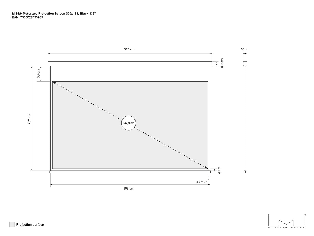 Multibrackets Motorized Projection Screen Black Edition 135" 16:9 | 7350022733985 Projector Accessories Multibrackets