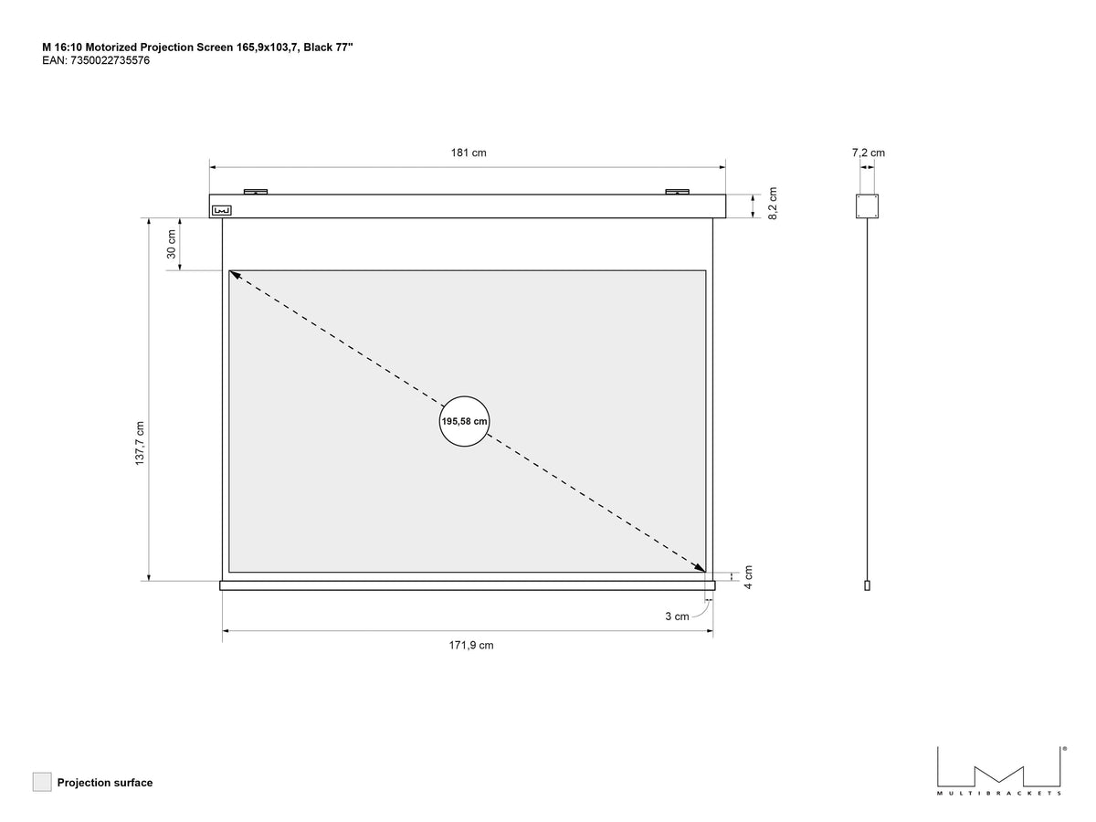 Multibrackets Motorized Projection Screen Black Edition 77" 16:10 | 7350022735576 Projector Accessories Multibrackets