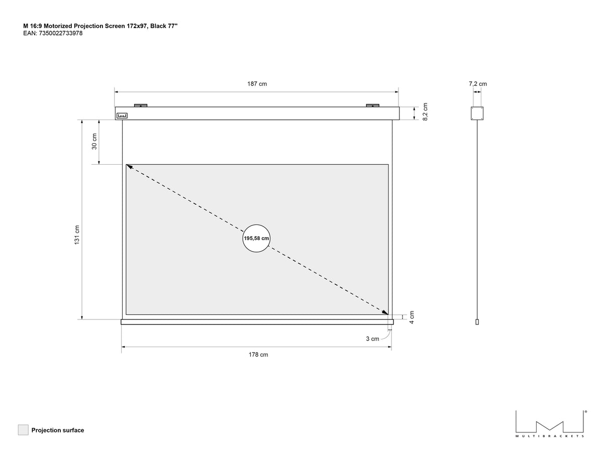 Multibrackets Motorized Projection Screen Black Edition 77" 16:9 | 7350022733978 Projector Accessories Multibrackets
