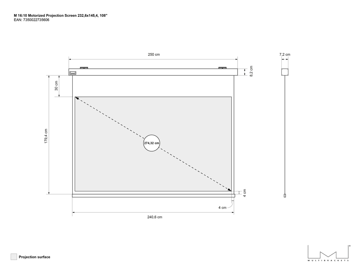 Multibrackets Motorized Projection Screen Deluxe 108" 16:10 – White | 7350022735606 Projector Accessories Multibrackets