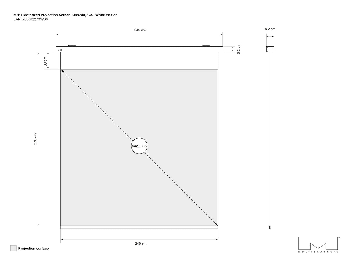 Multibrackets Motorized Projection Screen Deluxe 135" 1:1 – White | 7350022731738 Projector Accessories Multibrackets