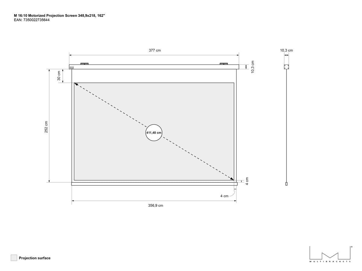 Multibrackets Motorized Projection Screen Deluxe 162" 16:10 – White | 7350022735644 Projector Mount Multibrackets