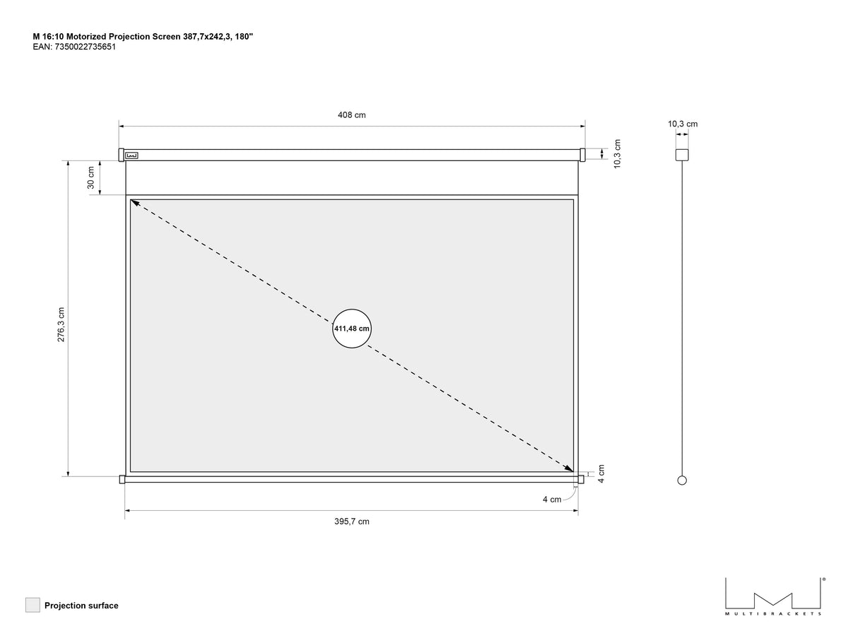 Multibrackets Motorized Projection Screen Deluxe 180" 16:10 – White | 7350022735651 Projector Accessories Multibrackets