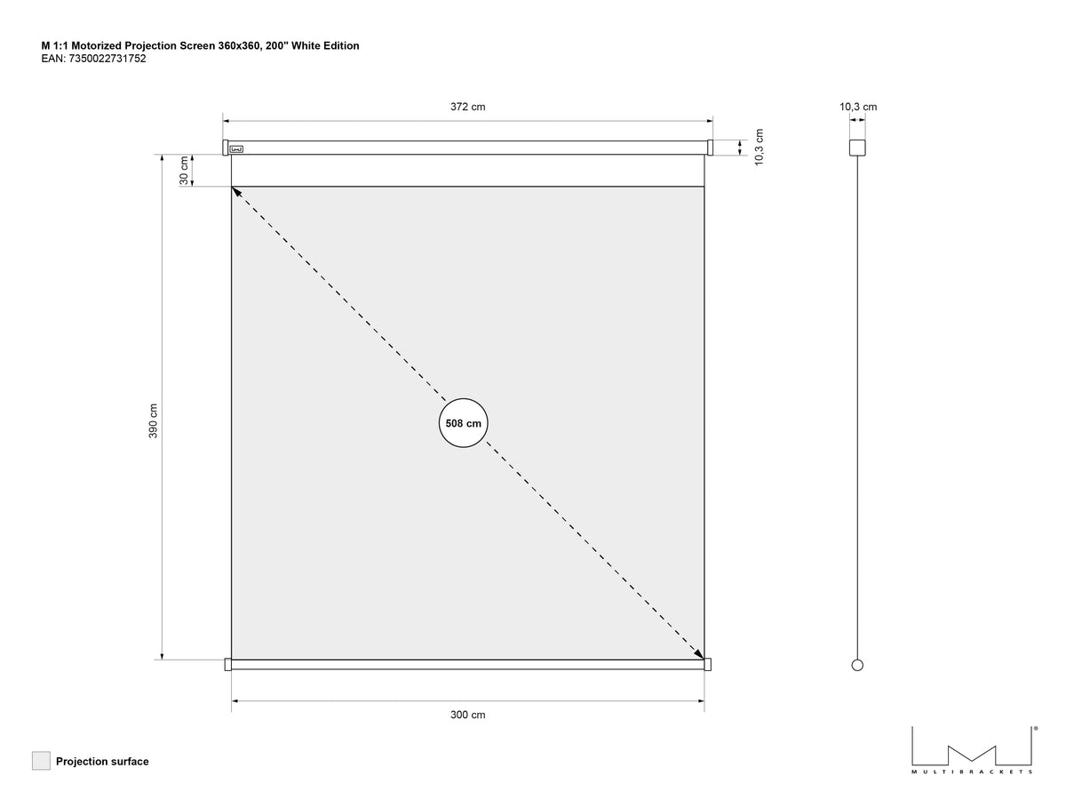 Multibrackets Motorized Projection Screen Deluxe 200" 1:1 – White | 7350022731752 Projector Accessories Multibrackets