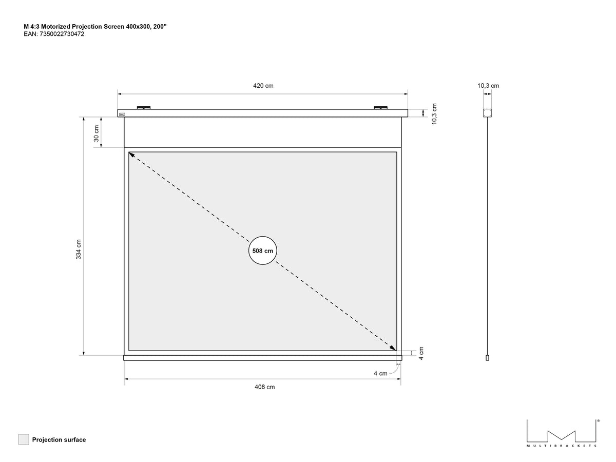 Multibrackets Motorized Projection Screen Deluxe 200" 4:3 – White | 7350022730472 Projector Accessories Multibrackets