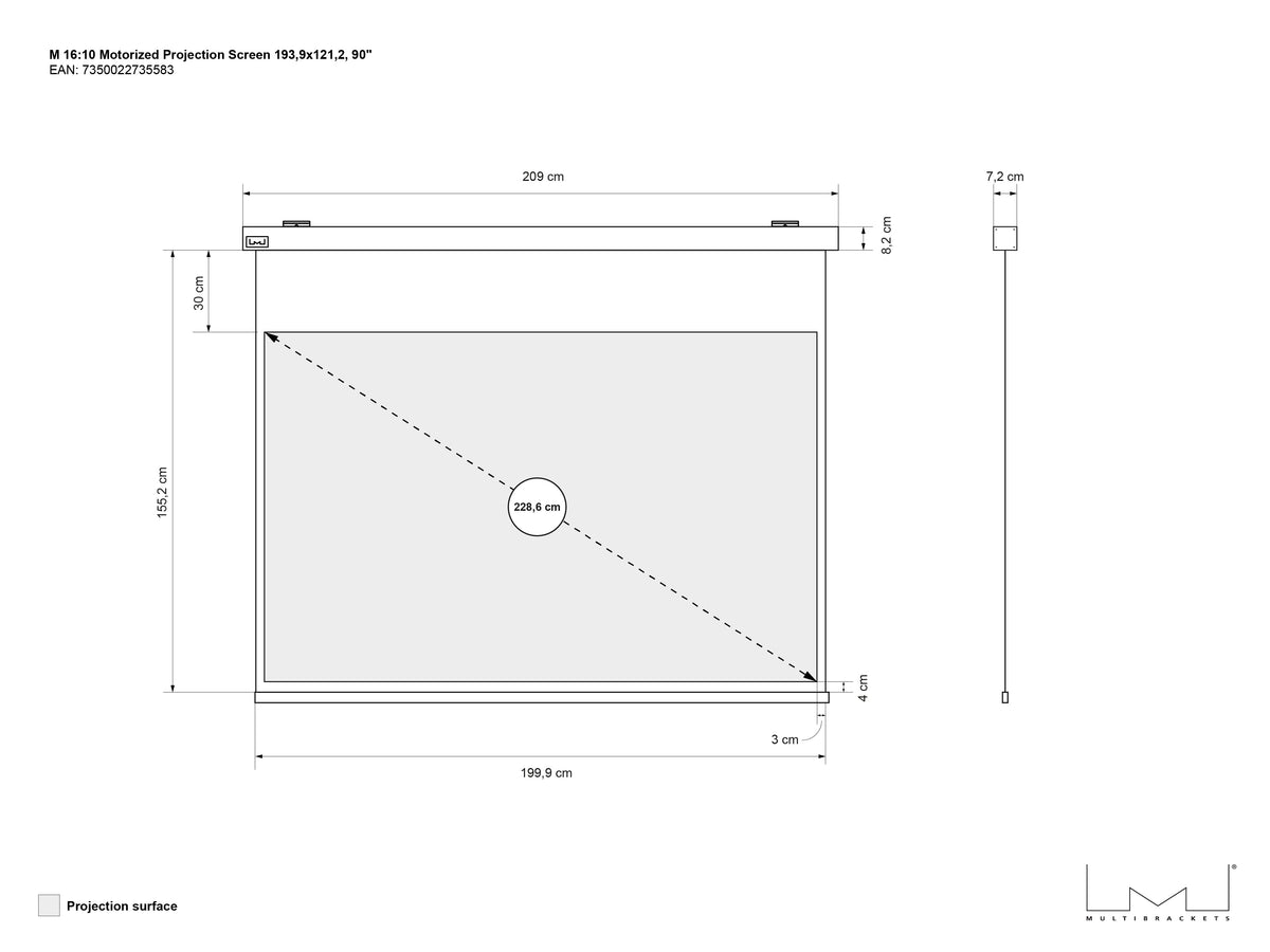 Multibrackets Motorized Projection Screen Deluxe 90" 16:10 – White | 7350022735583 Projector Accessories Multibrackets