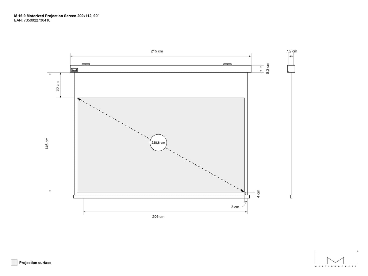 Multibrackets Motorized Projection Screen Deluxe 90" 16:9 – White | 7350022730410 Projector Accessories Multibrackets