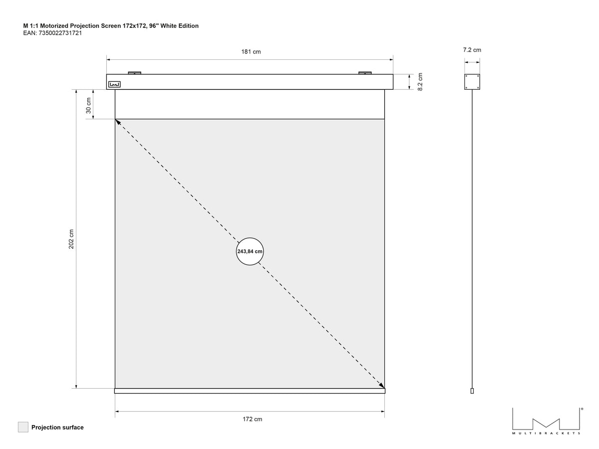 Multibrackets Motorized Projection Screen Deluxe 96" 1:1 – White | 7350022731721 Projector Accessories Multibrackets