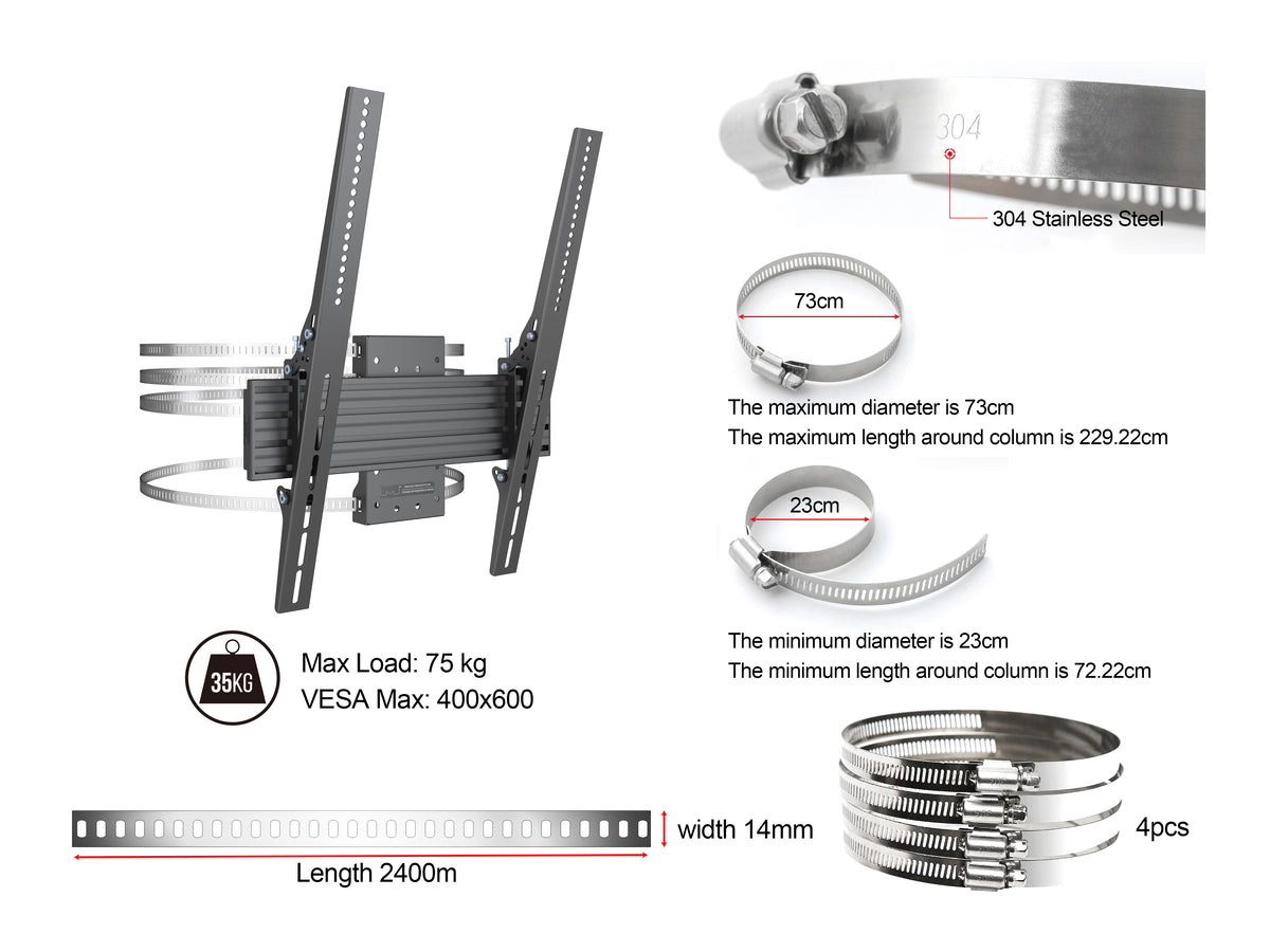 Multibrackets Pro Series Column Wall Mount for 43"-86" Displays | 7350022739475 Wall Mount Bracket Multibrackets