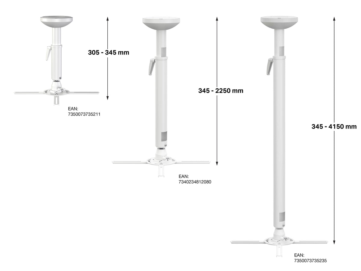 Multibrackets Projector Ceiling Mount HD 345–2250mm 30kg – White | 7340234812080 Projector Mount Multibrackets