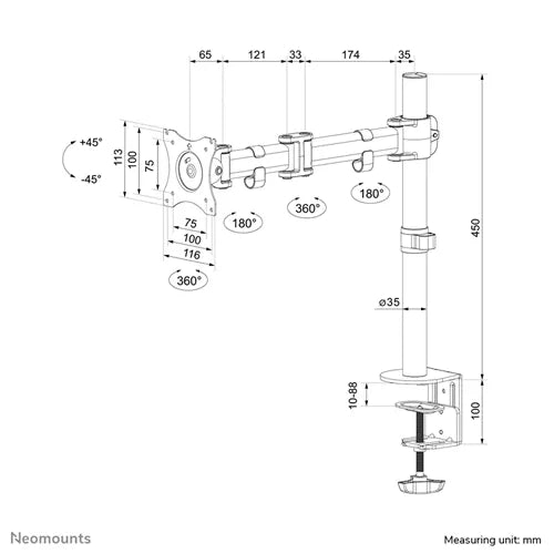Neomounts 10" - 27" Monitor Arm Desk Mount | NM-D135BLACK Monitor Arm Desk Mount NeoMounts