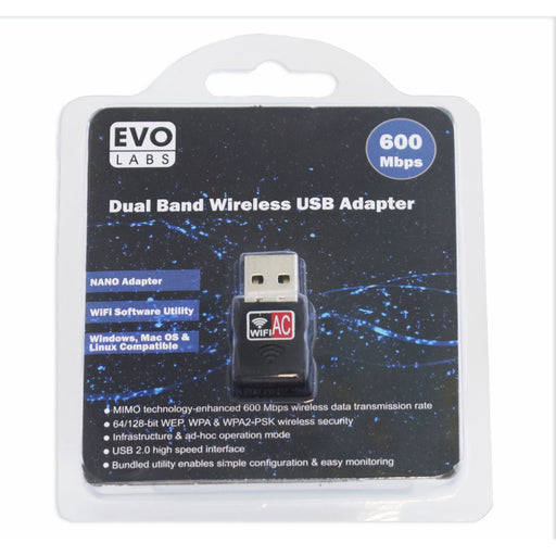 Evo Labs AC600 Dual Band USB WiFi Network Adapter - NPEVO-AC600USB