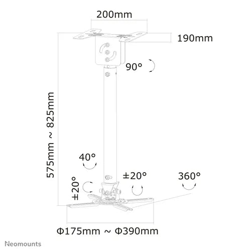 Neomounts BEAMER-C100SILVER 58-83cm Projector Ceiling Mount Ceiling Mount Bracket NeoMounts