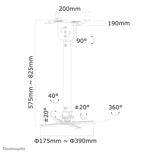 Neomounts BEAMER-C100SILVER 58-83cm Projector Ceiling Mount