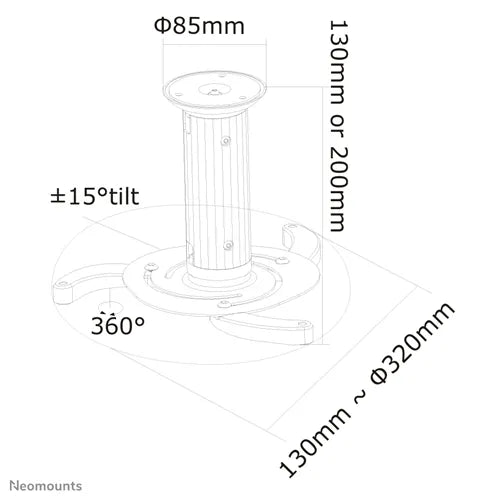 Neomounts BEAMER-C80WHITE 8-15cm Projector Ceiling Mount Projector Mount NeoMounts
