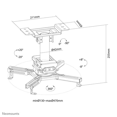 Neomounts Tilt & Rotate Universal Projector Ceiling Mount – 45kg Capacity | CL25-530BL1 Ceiling Mount Bracket NeoMounts