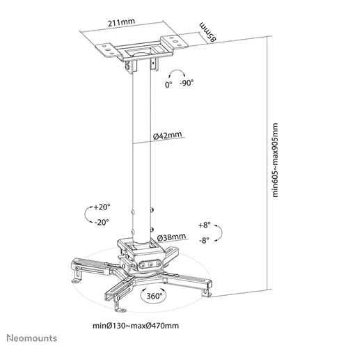 NeoMounts CL25-540BL1 Projector Ceiling Mount Projector Mount NeoMounts