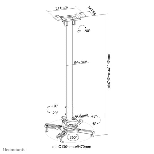 NeoMounts Projector Ceiling Mount | CL25-550BL1 Projector Mount NeoMounts