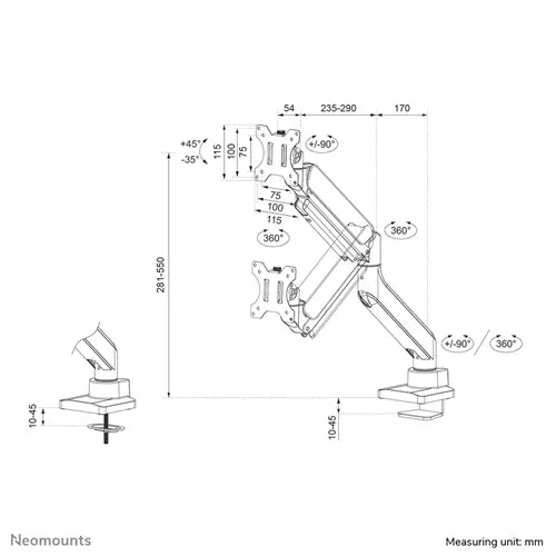 Neomounts 17" - 42" Single Monitor Arm Desk Mount | DS70-450BL1 Monitor Arm Desk Mount NeoMounts