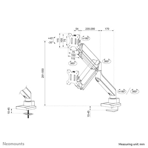 Neomounts DS70-450BL1 17-42" Monitor Arm Desk Mount
