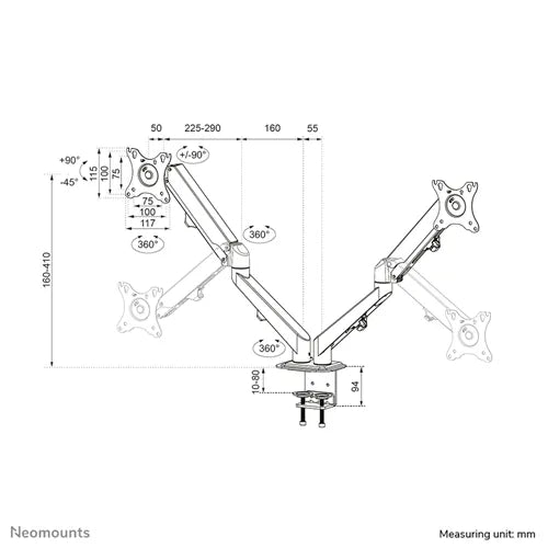 NeoMounts 17"-27" Screen Monitor Arm Desk Mount | DS70-700BL2 Monitor Arm Desk Mount NeoMounts