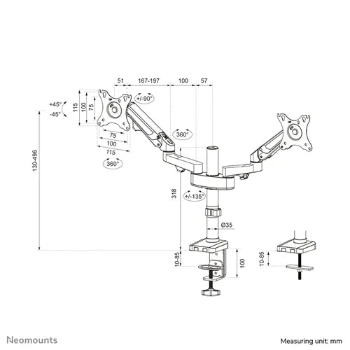 NeoMounts 17"-27" Dual Monitor Arm Desk Mount | DS70-750BL2 Monitor Arm Desk Mount NeoMounts