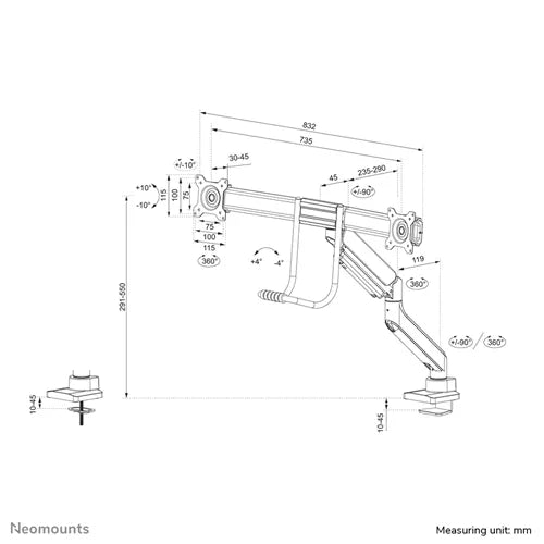 Neomounts 17"-32" Dual Monitor Arm Desk Mount | DS75-450BL2 Monitor Arm Desk Mount NeoMounts