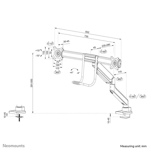 Neomounts 17"-32" Dual Monitor Arm Desk Mount | DS75-450WH2 Monitor Arm Desk Mount NeoMounts