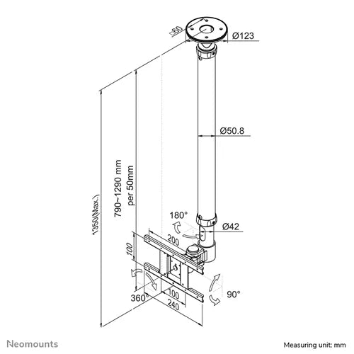 NeoMounts FPMA-C100SILVER Monitor Ceiling Mount - For 10-30" Screens Ceiling Mount Bracket NeoMounts