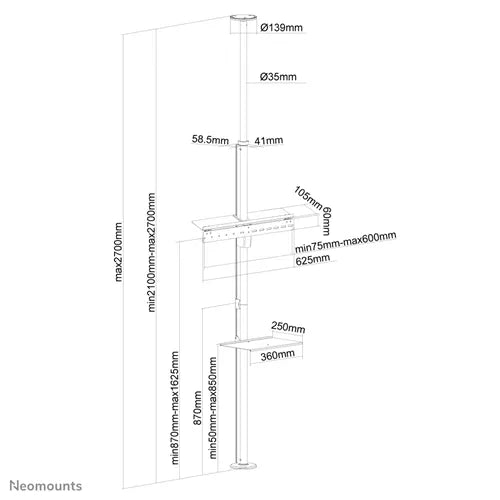 NeoMounts FPMA-CF200SILVER Ceiling To Floor Mount - For 37-70" Screens Floor to Ceiling Display Mount NeoMounts